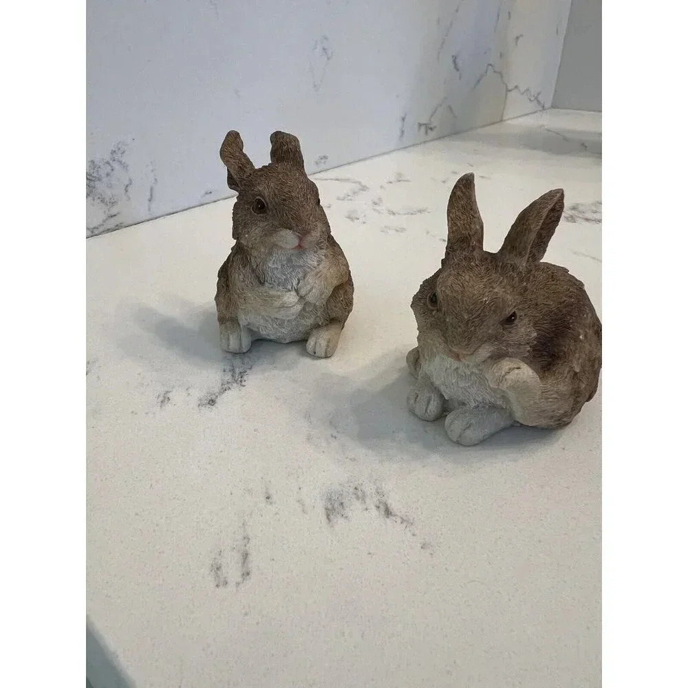 SOLD ebay Vintage Pair of Bunnies Rabbits Resin - Picture 7 of 8